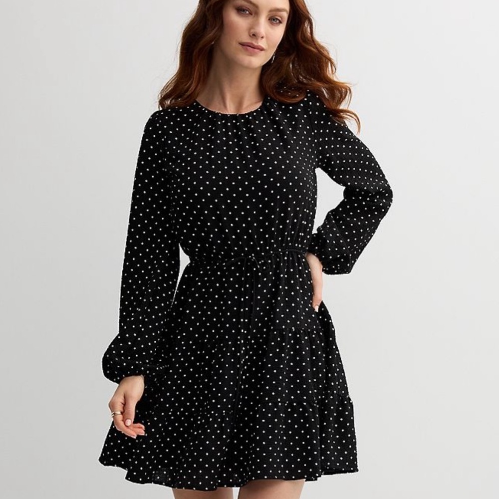 Draper James Black and White Buttoned Polka Dotted Sundress with Bishop Sleeves